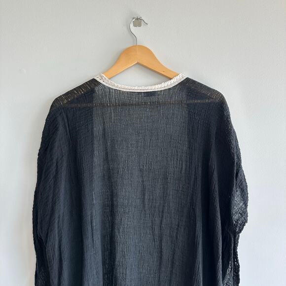 O + X Tasseled Lightweight Side Slit Open-Front Swim Coverup Black OS - Picture 7 of 7